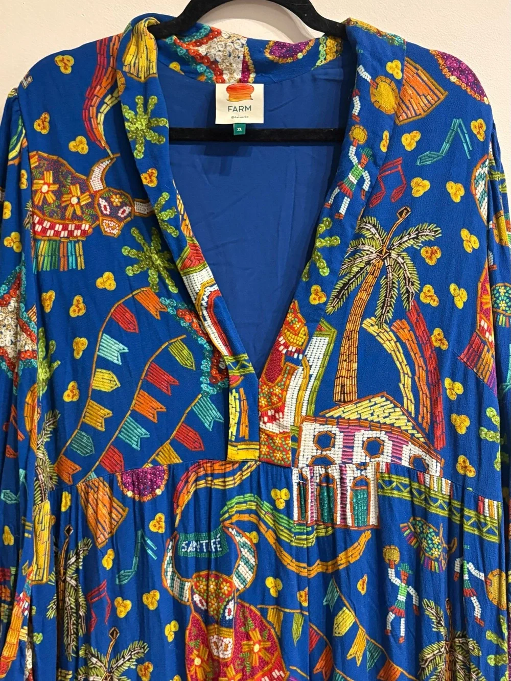 Farm Rio Boi de Santa Fé Blue Folk Party Maxi Dress XL - Picture 8 of 10